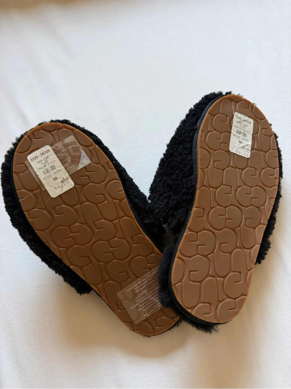 UGG Big Kids Plush Black Slip-On Slippers